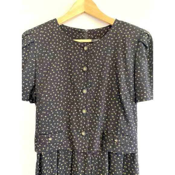 80s VINTAGE TORI ALEXANDER DRESSS BLACK SIZE 10 Button Down Short Sleeve MIDI - Picture 2 of 9